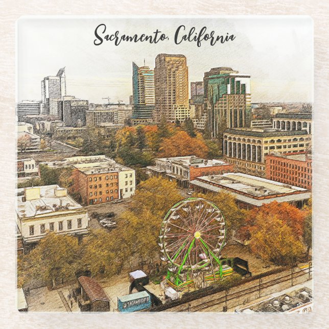 Posavasos De Vidrio Hermosa vista de Ciudad de Sacramento California (Anverso)