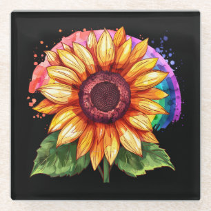 Posavasos De Vidrio hermosa y elegante huella con girasol