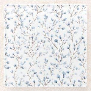Posavasos De Vidrio Hermosas Flores Blancas Azules
