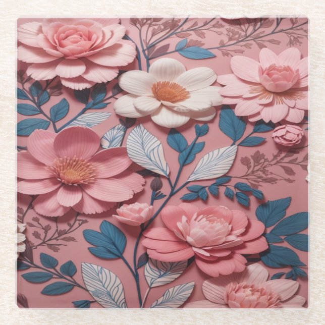 Posavasos De Vidrio Hermosas flores blancas y rosadas Sandstone Coaste (Anverso)