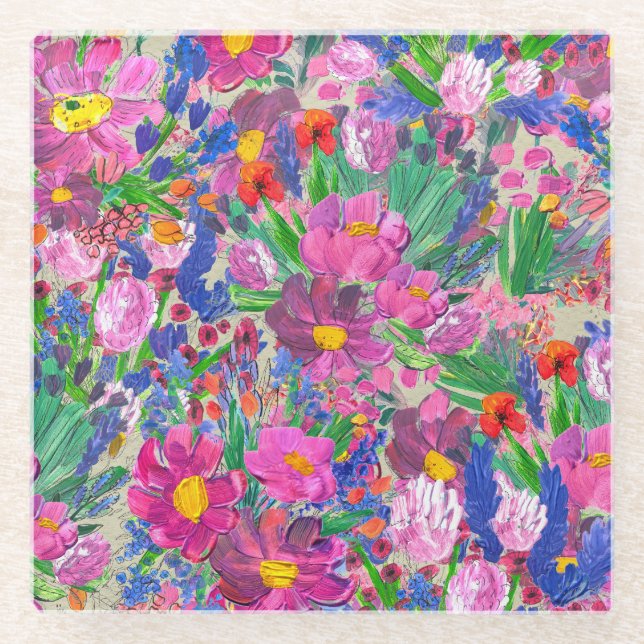 Posavasos De Vidrio Hermosas flores: fondo de escritorio de acuarela d (Anverso)