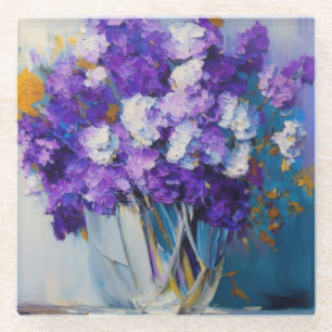 Posavasos De Vidrio Hermosas Flores Purpúreas Antiguas