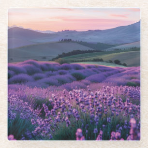 Posavasos De Vidrio Hermoso campo de lavanda al atardecer