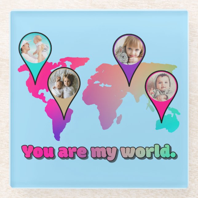 Posavasos De Vidrio Hermoso Collage de fotos del Mapa Mundial Multicol (Anverso)