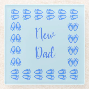 Posavasos De Vidrio Hermoso Conejo Niño Azul Pies Pascua Nuevo Papá