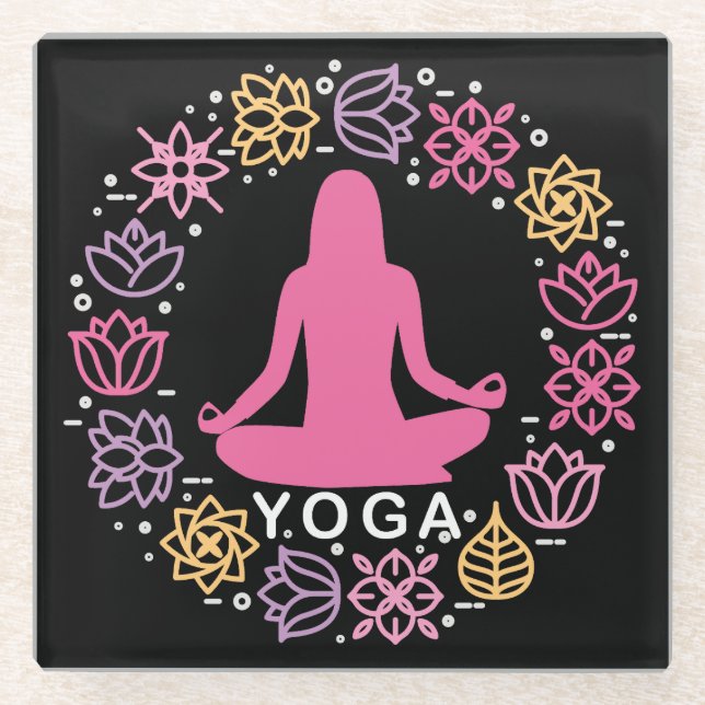 Posavasos De Vidrio Hermoso diseño floral de yoga Pose (Anverso)