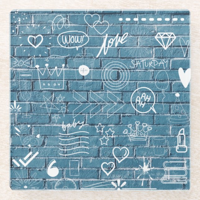 Posavasos De Vidrio Hermoso graffiti en pared caligrafía verde (Anverso)