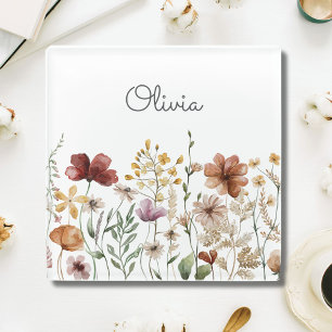 Posavasos De Vidrio Hermoso Jardín de Flores Silvestres con Acuarela F