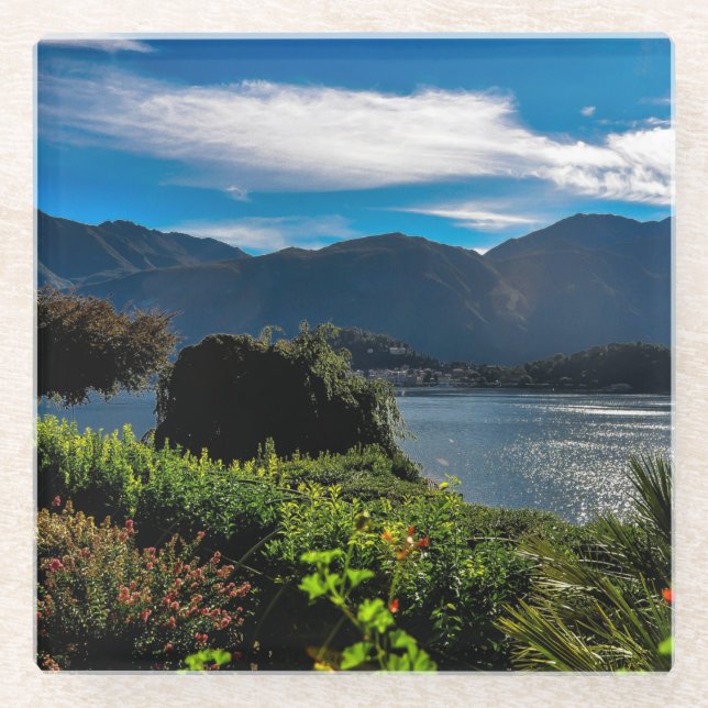 Posavasos De Vidrio Hermoso lago Como Italia (Anverso)