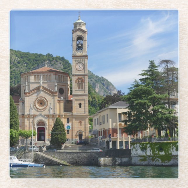 Posavasos De Vidrio Hermoso lago Tremezzo Como Italia (Anverso)