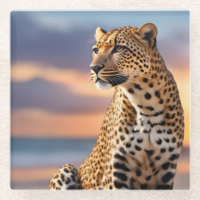 Posavasos De Vidrio Hermoso leopardo (Anverso)