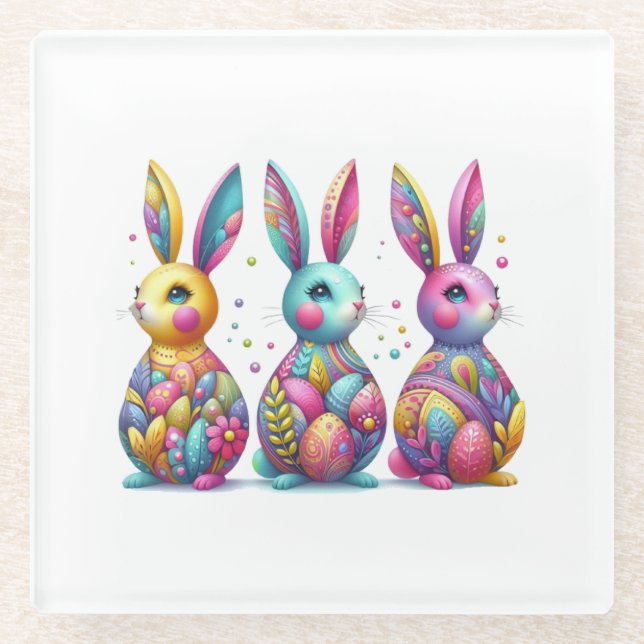 Posavasos De Vidrio Hermoso lindo, colorido 3 de Pascua (Anverso)