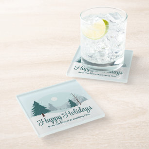 Posavasos De Vidrio Hermoso paisaje de nieve de invierno de árboles de