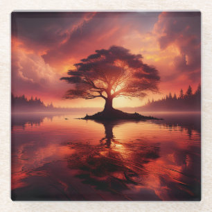 Posavasos De Vidrio Hermoso Paisaje Sunset Con Reflexiones