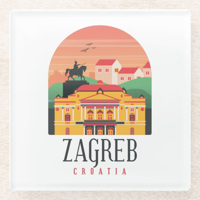 Posavasos De Vidrio Hermoso paisaje urbano de Zagreb Croacia (Anverso)