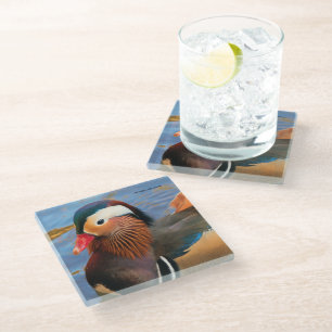 Posavasos De Vidrio Hermoso pato mandarín en el estanque