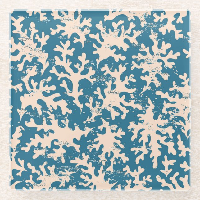 Posavasos De Vidrio Hermoso patrón de coral (Anverso)