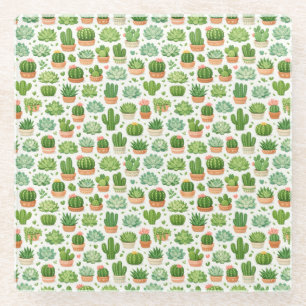 Posavasos De Vidrio Hermoso patrón sin fisuras de plantas suculentas