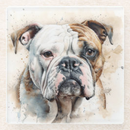 POSAVASOS DE VIDRIO HERMOSO ROSTRO DE BULLDOG BLANCO MARRÓN