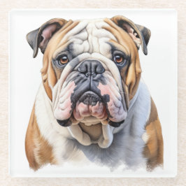 POSAVASOS DE VIDRIO HERMOSO ROSTRO DE BULLDOG BLANCO MARRÓN