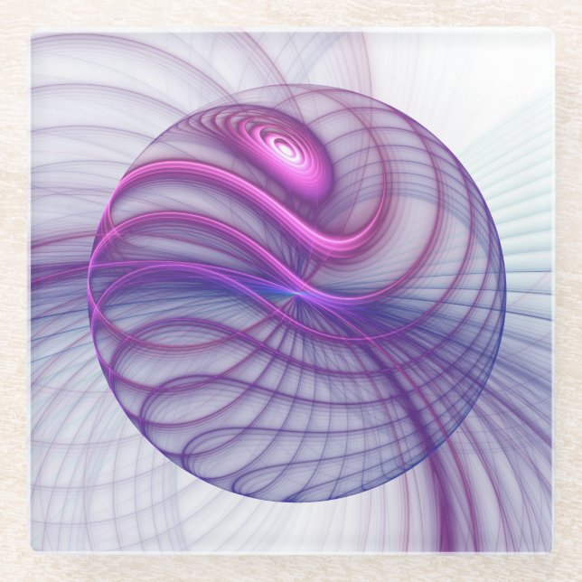 Posavasos De Vidrio Hermoso Swing Moderno Resumen Arte Fractal Rosa (Anverso)