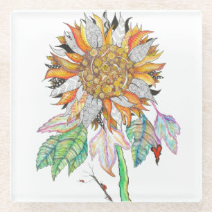 Posavasos De Vidrio Hermoso y colorido girasol