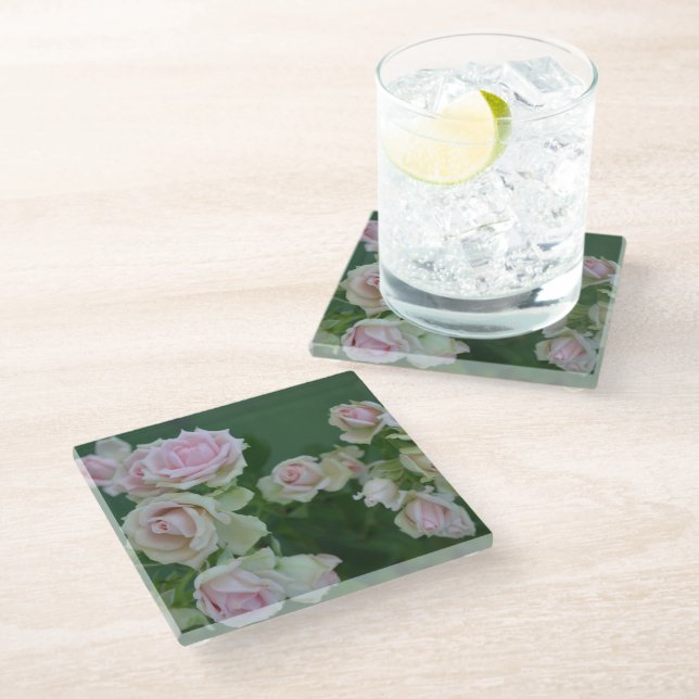 Posavasos De Vidrio Hermosos rosas de jardín rosa claro (Angular)