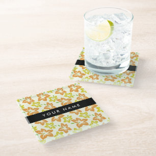 Posavasos De Vidrio Hibisco Amarillo, Hibisco Naranja, Tu Nombre