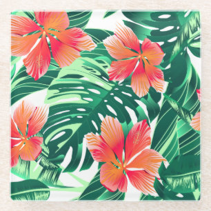 Posavasos De Vidrio hibisco naranja tropical