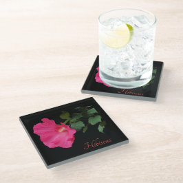 Posavasos De Vidrio hibisco rosa bonito sobre negro