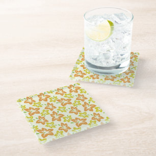 Posavasos De Vidrio Hibiscus amarillo, Hibiscus Naranja, patrón floral