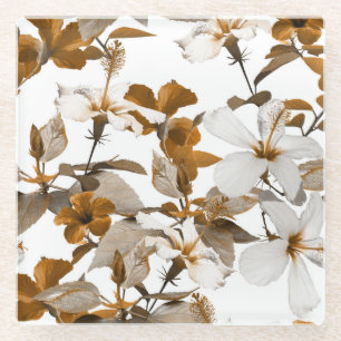 Posavasos De Vidrio Hibiscus tropical vintage: Patrón de Collage de fo