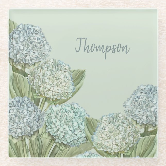 Posavasos De Vidrio Hidrangea azul/ Verde sabio (Anverso)