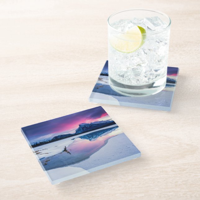 Posavasos De Vidrio Hielo y nieve | Mt. Rundle, Canadá (Angular)