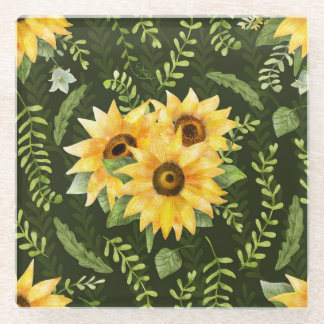 Posavasos De Vidrio Hierbas de girasoles deja patrón acuático