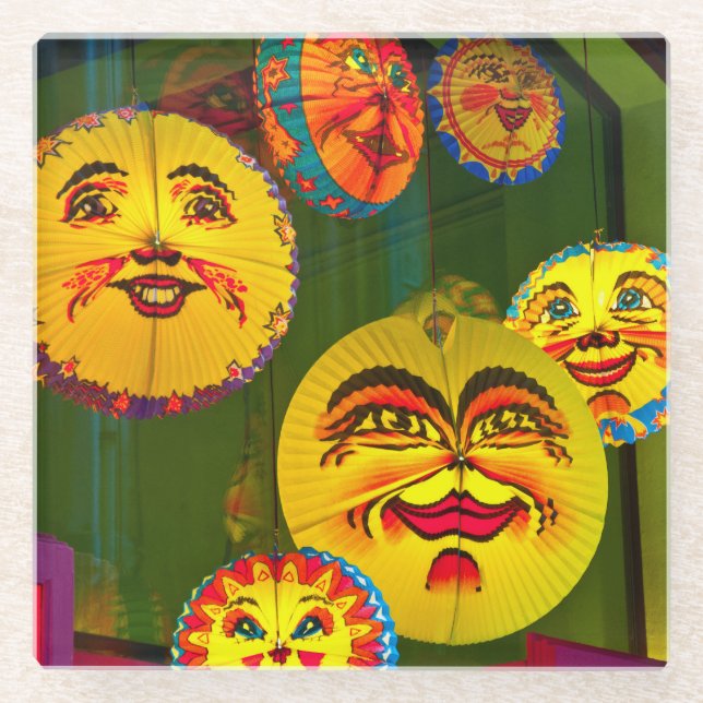 Posavasos De Vidrio Hinchas de Papel Feliz (Anverso)