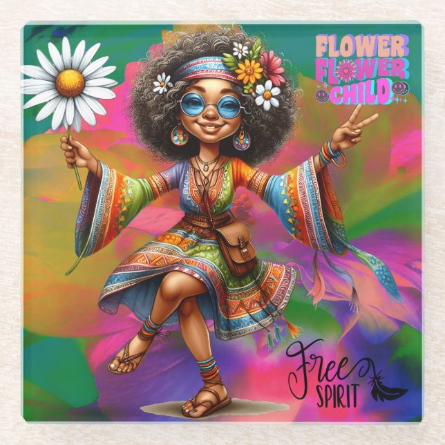 Posavasos De Vidrio Híppie de Moda colorido-me (Anverso)