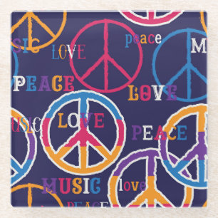 Posavasos De Vidrio Hippie Peace: Vibrante Diseño de Símbolo.