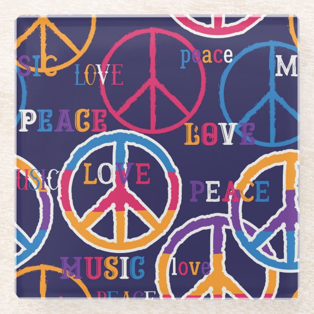 Posavasos De Vidrio Hippie Peace: Vibrante Diseño de Símbolo. (Anverso)