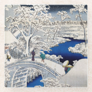 Posavasos De Vidrio Hiroshige Utagawa - Puente de tambor en Meguro