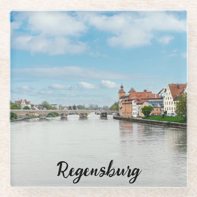 Posavasos De Vidrio Histórico casco antiguo de Regensburg, Alemania (Anverso)
