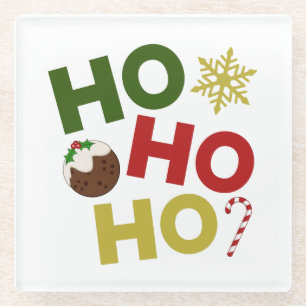 Posavasos De Vidrio HO HO + Navidades Pudding, Candy, Snowflake