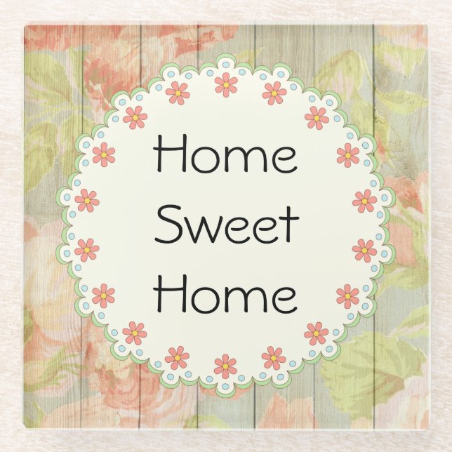 Posavasos De Vidrio Hogar Dulce Hogar Flor de Melocotón y Menta Countr (Anverso)