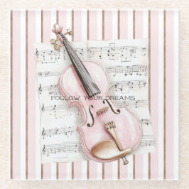 Posavasos De Vidrio Hoja de música de violín rosa