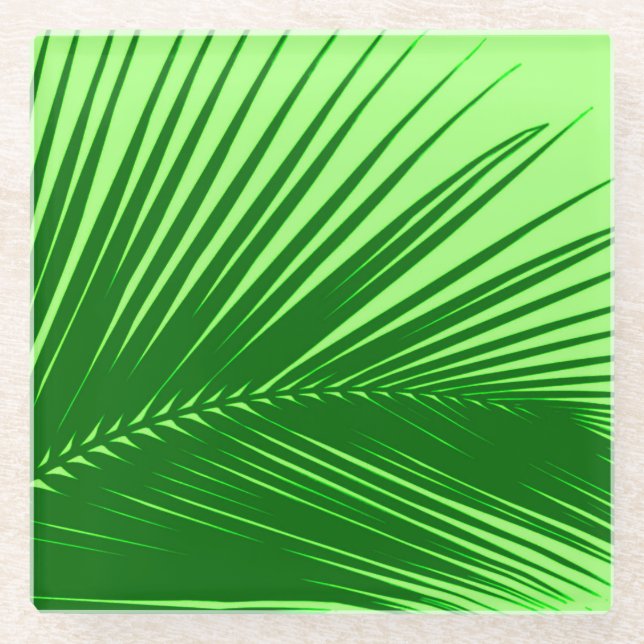 Posavasos De Vidrio Hoja de palma - esmeralda y verde lima (Anverso)