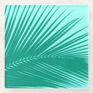 Posavasos De Vidrio Hoja de palma - turquesa y aguamarina