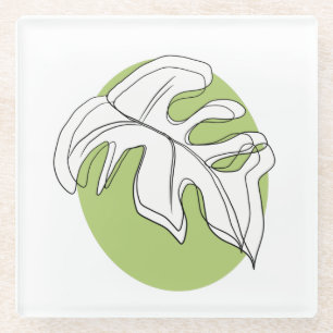 Posavasos De Vidrio Hoja Monstera Abstracta Dibujada a Mano Negra