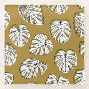 Posavasos De Vidrio Hoja Monstera, Patrón Textil Sin Marea.