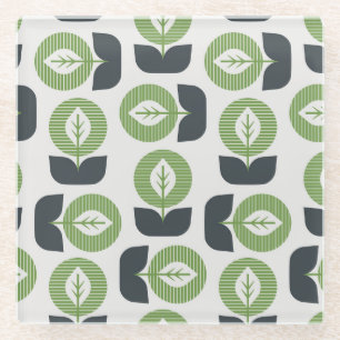 Posavasos De Vidrio Hojas abstractas retro: estilo vintage sin foco