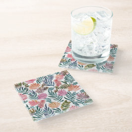 Posavasos De Vidrio Hojas Botánicas Acuarela | Floral Colorido Lindo